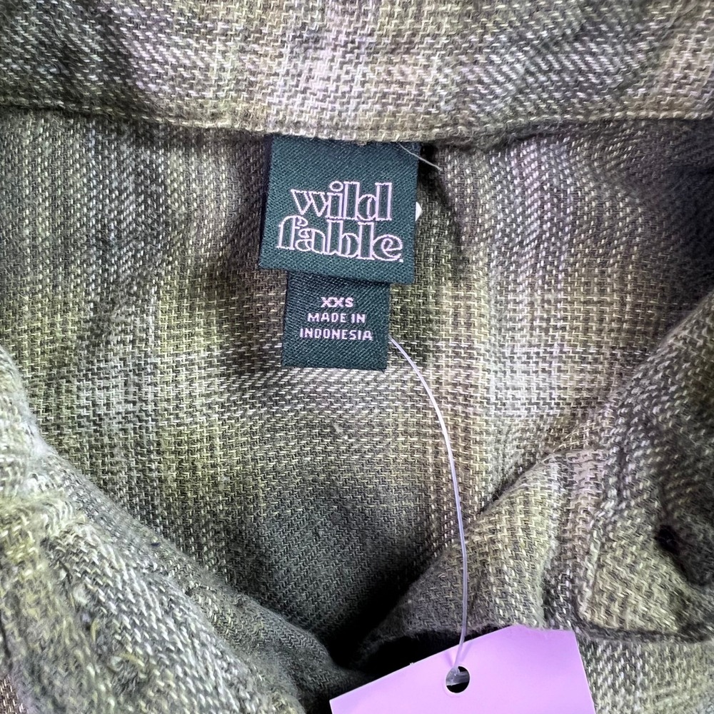 Wild Fable Green Plaid Button Down Shirt XXS NWT Oversized Cotton Flannel Top - Picture 6 of 8